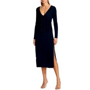 CINQ À SEPT 'Brenna' Tie-Front Ruched Jersey Midi-Dress, Black